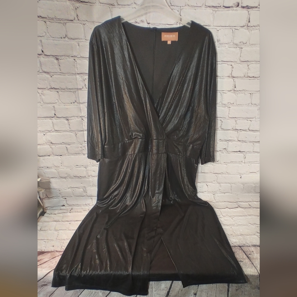 Jessakae Black V Neck Drape Stretch Dress 4X